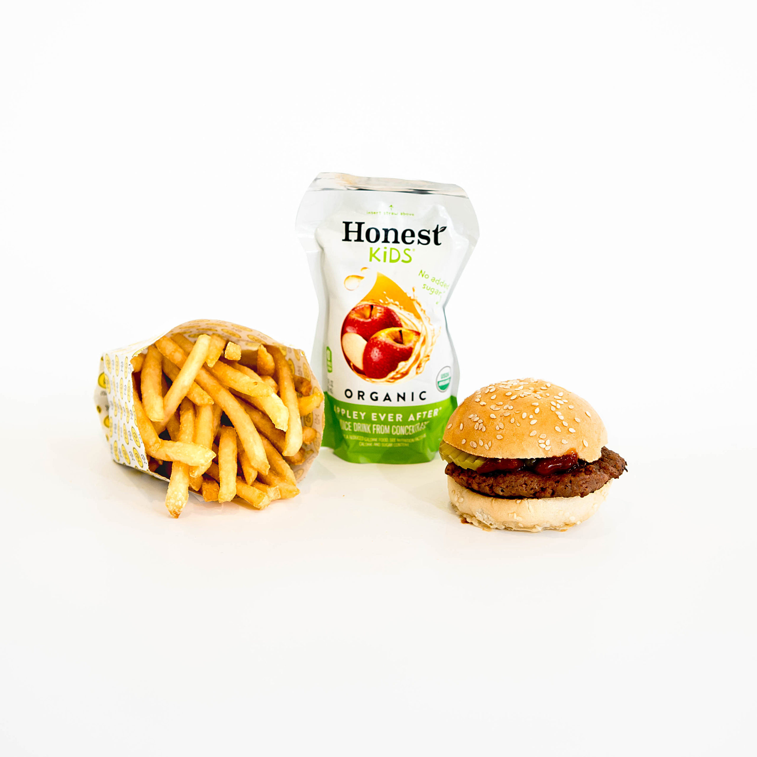 plant-based burger, hamburger, fries